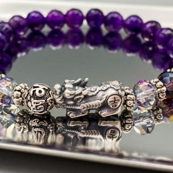 마녀공방 재물을 불러오는 진언 비즈 실버 비휴 자수정 원석 팔찌 소원팔찌 개운팔찌