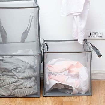 이동식 빨래 바구니 접이식 세탁함 재활용 수납함 벽걸이 매쉬