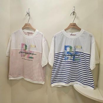 HC07 BE  단가라 반팔 티셔츠 A25TS5243_P393745078