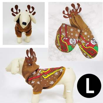 펫 XW11BX80 이벤트 의상 X-마스 루돌프 후드 티셔츠 L