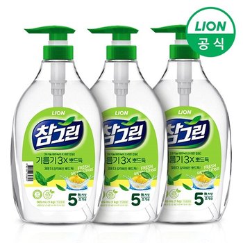 참그린 녹차 기름기 뽀드득 주방세제 1kg용기(펌프) 3개