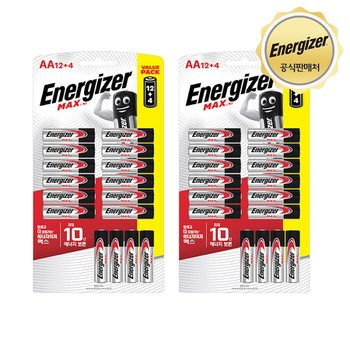 에너자이저 알카라인 맥스 건전지 12입 + 4입 AA/AAA 택 1 (총 16입)