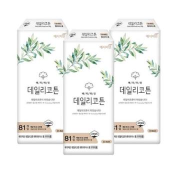 예지미인 데일리코튼 롱 팬티라이너 81P x 3팩 편안한 부드러운 산뜻한 생리대 (S39631700)