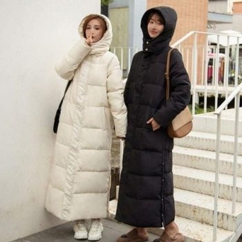 보온 롱패딩 겨울 여자 후드 패딩 가벼운 매트 롱 후드 사이드 세이츠 롱패딩 SD-241114