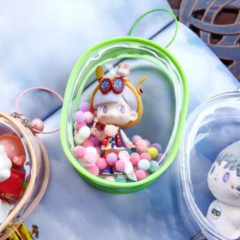 인형파우치 원형 가방 투명 이동용 미니 pvc 13cm 볼 키링