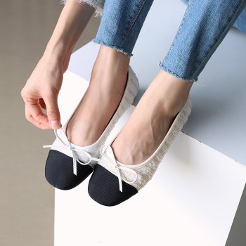 [바닐라슈] 로세즈 트위드 배색콤비 리본 플랫슈즈(1cm)