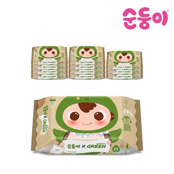 순둥이 생분해물티슈 그린에디션 휴대리필형 20매 12팩/Ra휴12