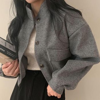 그레이코트 숏코트 울자켓 덱자켓 베이지 여성 크롭 스타일 버튼