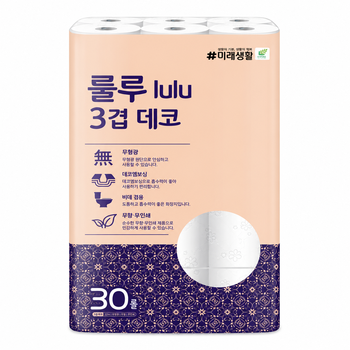잘풀리는집 룰루 3겹 데코 화장지 22M 30롤 x1팩