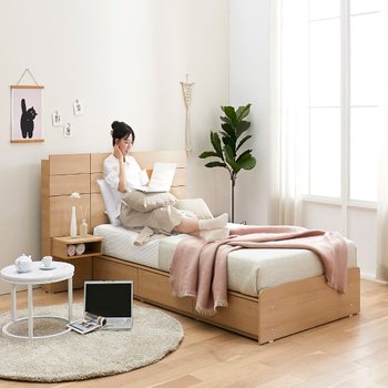 엔젤라 LED조명 3단서랍 수납평상형 슈퍼싱글침대+포켓 고탄성HR폼50 SS