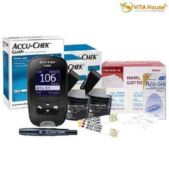 아큐첵 가이드 혈당계+시험지100매+솜100+침100개 혈당계 혈당시험지 혈당침 혈당솜 혈당기