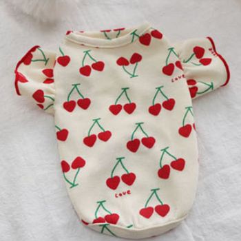 강아지 체리 퍼프 소매 티셔츠 아이보리 1P 간절기 반려견외출