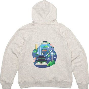 고품질 기모후드집업 뒷면 서울관광 남산 경복궁 그림 프린팅 여자기모후드집업 (WFGNMT1)