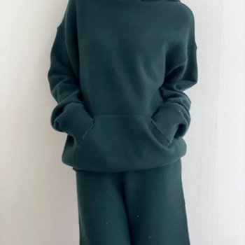 KDD21F8여자 니트 후드 긴팔 와이드팬츠 캐주얼 세트_19056326_597559