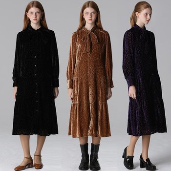 [홈쇼핑방송/르오트(LeOT)] 벨벳 번아웃 타이넥 원피스