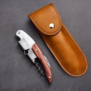 모과나무 원목손잡이 2단 와인오프너+가죽케이스 세트 원목 가죽케이스 선물용 오프너