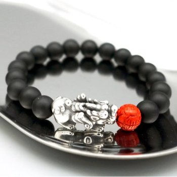 마녀공방 소원성취 여의주를 물고 있는 실버 비휴 무광 오닉스 원석