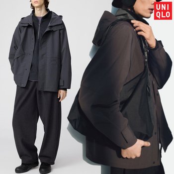 [해외] 유니클로 U 남성 후드 자켓 블록테크 유틸리티 파카 바람막이 방풍 발수 잠바 다크그레이