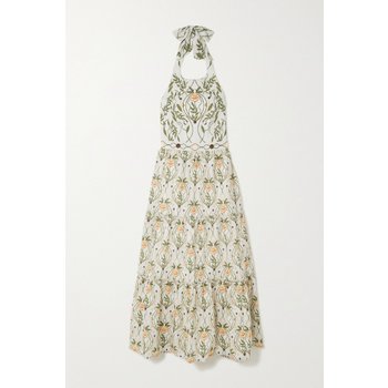 아구아벤디타 콘수엘로 루나 오픈백 자수 홀터넥 미디 드레스 1647597309667615