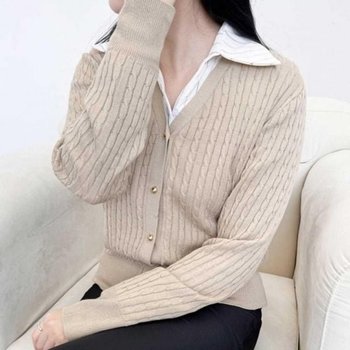 꽈배기 베이직 여성 골드 버튼 올데이 니트 스웨터 가 (WFH3RKB)