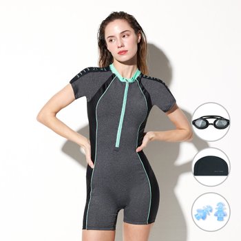 [4종세트] 베이직엘르 여성 반팔 반집업 3부 반전신 실내수영복 BEF-W104G