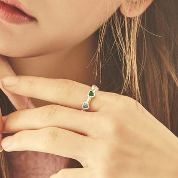 [에스파 카리나,오하영 착용] silver rainbow love-ring