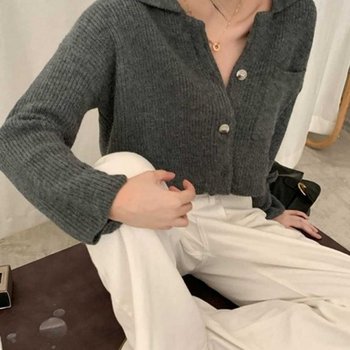 외출복 YFU 베이직 아우터 여자 니트 크롭 올데이 상의 겨울 직장인