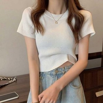 대학생 여자 캐주얼 여름 캠퍼스 필수템 룩 골지 라운 (KYR-WFGUWJJ)
