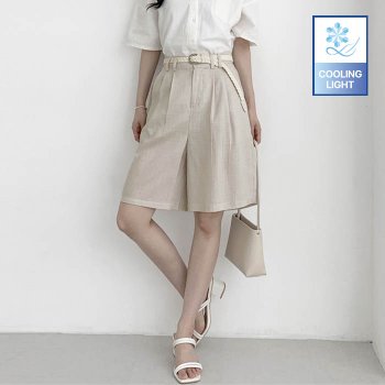 클로드 뒷밴딩 5부 린넨 벨트 버뮤다 슬랙스 반바지_M4934