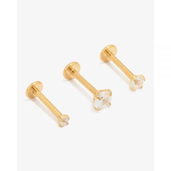 [해외] Lovisa 러비사 골드 도금 티타늄 큐빅 지르코니아 및 무광 평평한 뒷면 스터드 3개 세트 - 75325