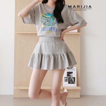 [세트][MARIJIA] 캘리 반팔 티셔츠+치마 바지_MSTB21052