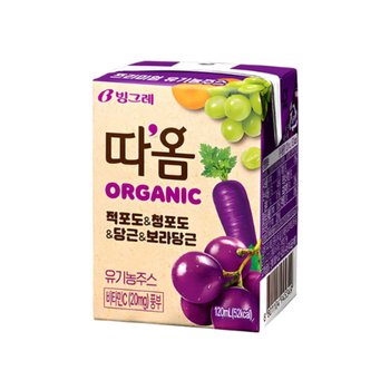 빙그레 따옴 오가닉 적포도 청포도 당근 보라당근 120ml x 44개