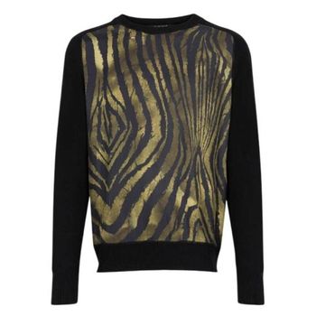 [해외] Roberto Cavalli Freedom-Print Panelled 울 스웨터 Size 라지 RRM622-MW001-09000 1442572