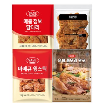 사세 매니아 혼합세트(매콤점보닭다리+통살치킨+훈제통오리+바베큐윙스틱)
