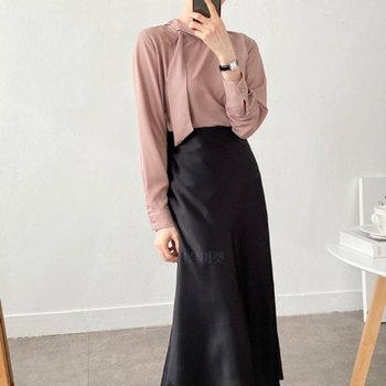KSH1471도인벤 타이 여성 화이트 블랙 수트 블라우스 롱슬리브