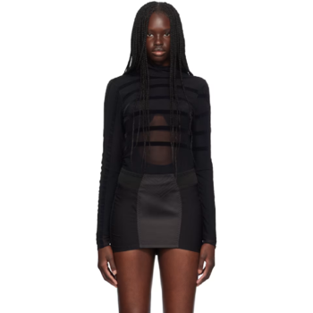 25 FW 장폴고띠에 블랙 더 플로킹 스트라이프 바디수트 242808F358012