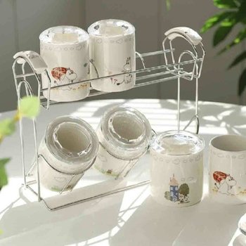 캐릭터 국산 무민 밀폐 도자기 양념통 6구세트 거치대 조미료통 양념병 소금통 양념