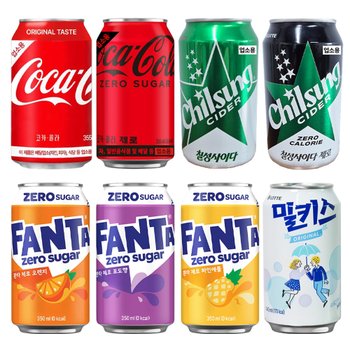 롯데칠성음료 뚱캔 탄산 8종 12캔 밀키스 칠성사이다 코카콜라 환타 제로