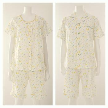 비너스(행사) 상큼한 레몬 프릴 나염 파자마 커플 세트_K VPA4430W.VPA4430M_T