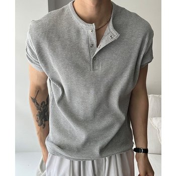 카이어 크롭 와플 헨리넥 반팔 티셔츠 (4color)