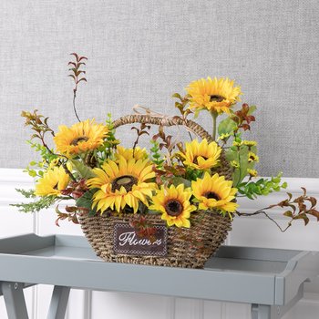 해바라기 조화 바구니 프레쉬 set 57cm 인테리어 꽃 테이블 장식 소품 금전화 풍수 행사 개업