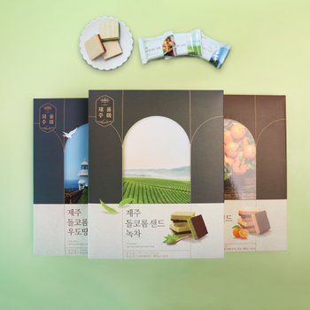 제주 돌코롬샌드 12개입 우도땅콩 감귤 녹차 쿠키 웨하스 마음샌드 제주여행 선물 기념품