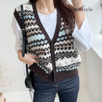 H스타일(WC)인디니트조끼 가을 간절기 조끼 베스트 니트티