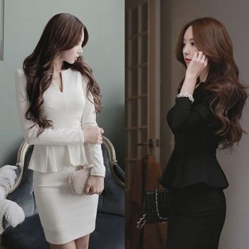 미니원피스 PNMV7940 슬림핏 정장 가을 하객 셔링 H 라인