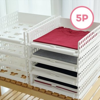 [유원피에스]보노하우스 풀 슬라이딩 옷정리 적층 트레이 중형 5개 옷장 수납