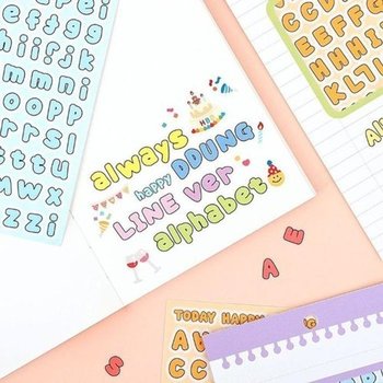 [JHQS945O_52CK]뚱파벳 투명라인 알파벳 스티커8장SET 랜덤