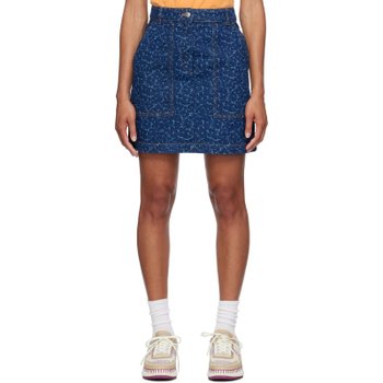 [해외] 메종키츠네 인디고 블루 핸드라이팅 데님 미니 스커트 MW01505WW5024 O010 Laser Print