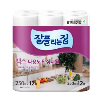 잘풀리는집 맥스다용도 안심타월 천연펄프 250매x12롤