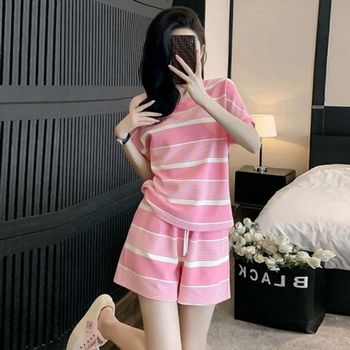 러블리 052SZI92 홈웨어 반팔반바지세트 스트라이프 데일리 여