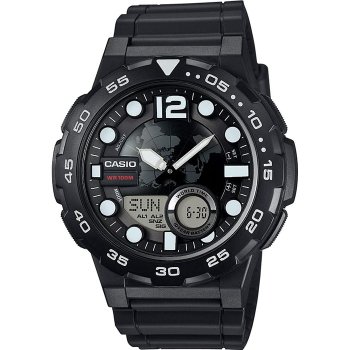 [해외] 카시오 CASIO 월드타임 아나로그 디지털 남성용 시계 AEQ-100W-1AV 블랙 해외 모델
